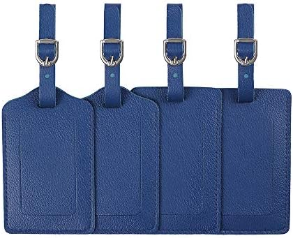 Luggage Tags, Microfiber Leather Personalized Suitcase Tag Set Luggage id Tags Labels Travel Accessories-Set of 4(Blue)