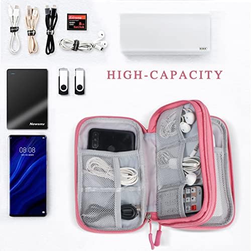 Simpolor Cable Organiser Bag, Double-Layer Electronics Accessories Bag Organiser for Cables, Universal Carry Travel Gadget Bag for Cables, Power Bank, USB Drive, Charger Hard Disk - Pink - Image 4