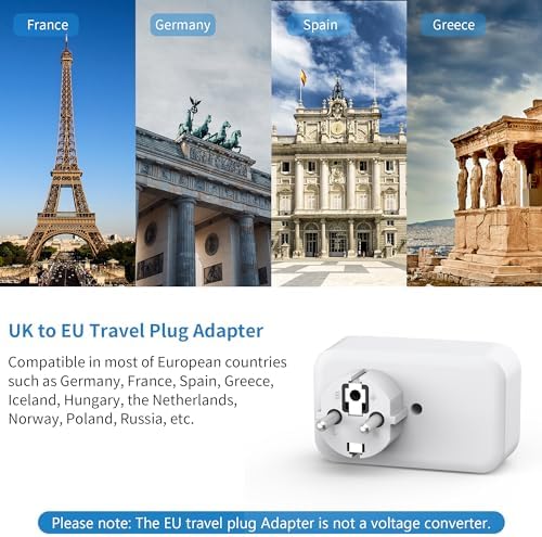 UK to European Plug Adapter with USB C,Travel Plugs UK to EU for Germany,France,Spain,Turkey,Greece and Iceland, - Image 4