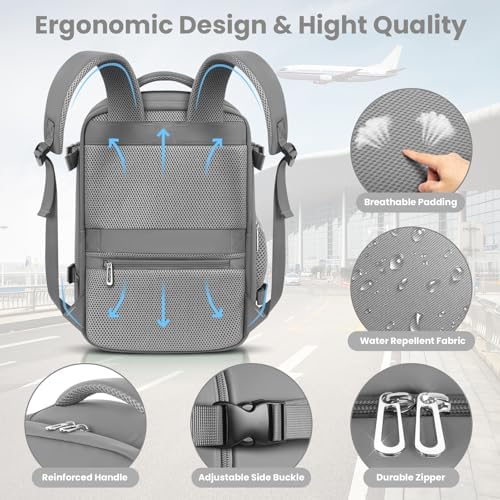 Cabin Bags 40×20×25 for Ryanair Underseat Carry-ons Travel Backpack Hand Luggage Bag Cabin Size 20L Flight Rucksack Casual Daypack School Office Backpack Fit 14 Inch Laptop-Grey - Image 4