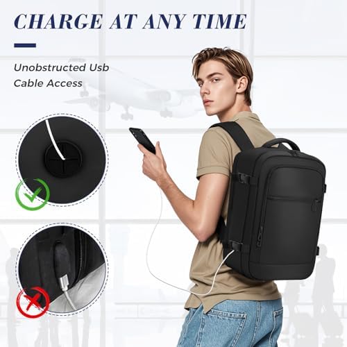 for Ryanair Cabin Bags 40x20x25 Underseat Travel Backpack Carry-Ons Hand Luggage Cabin Bag Size 20L, Daypack School Office Bag with USB Port, Trolley Sleeve, Anti Theft Pocket - Black - Image 7