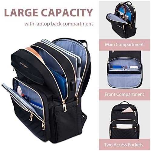 VANKEAN 15.6 Inch Laptop Backpack for Women Men Work Laptop Bag Fashion with USB Port, Waterproof Purse Backpacks Teacher Nurse Stylish Travel Bags Casual Daypacks for College, Business, Black - Image 5