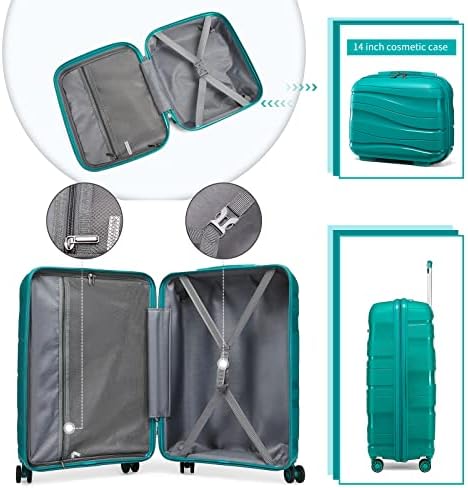 Kono Luggage Sets of 2 Piece Lightweight Polypropylene Hard Shell Suitcase with TSA Lock Spinner Wheels Travel Carry On Hand Cabin Luggage with Beauty Case (Set of 2, Turquoise) - Image 6