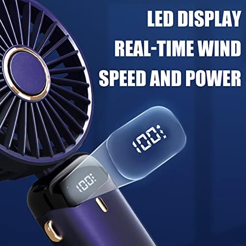 Jsdoin Hand Held Fan,Portable Handheld USB Rechargeable Fans with 5 Speeds,Battery Operated Mini Fan Foldable Desk Desktop Fans with LED Display for Home Office Bedroom Outdoor Travel (DarkBlue) - Image 2