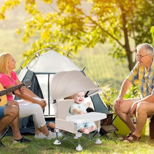 Baby Folding Dining Chair with Canopy and Removable Tray, Portable Baby Travel Seat Booster Toddler Dining Seat for Indoor Outdoor Camping Beach Lawn - Image 5