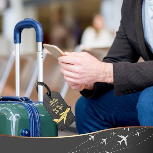 Alyvisun 2Pcs Luggage Tags, PU Suitcase Tags Baggage Labels Luggage Labels for Suitcases with Name ID Card, Suitcase Labels Travel Tags for Luggage Baggage Bags Business, Black and Rose - Image 2