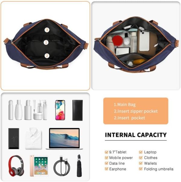 British Traveller Travel Duffel Bag for Women, Large Weekender Overnight Bag Expandable Hospital Holdall Duffle Bag with Toiletry Bag Sport Gym Bag Carry On Tote Bag (Navy) - Image 3