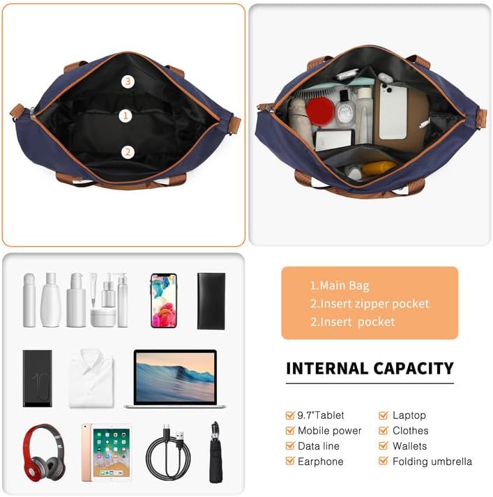 British Traveller Travel Duffel Bag for Women, Large Weekender Overnight Bag Expandable Hospital Holdall Duffle Bag with Toiletry Bag Sport Gym Bag Carry On Tote Bag (Navy) - Image 3