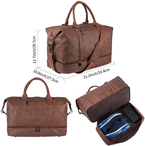 Leather Travel Bag with Shoe Pouch,Weekender Overnight Bag Waterproof PU Leather Large Carry On Bag Travel Tote Duffel Bag for Men or Women - Image 3