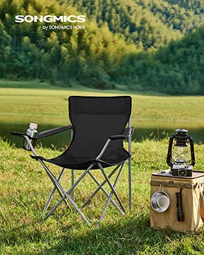 SONGMICS Set of 2 Folding Camping Chairs, Outdoor Chairs with Armrests and Cup Holder, Stable Structure, Max. Capacity 120 kg - Image 2