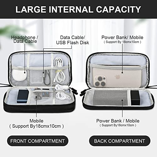 External Hard Drive Case, Universal Cable Organiser With Inner Compartments and Mesh Pockets, Portable Electronics Accessories Bag, Black Travel Carrying Case (L) - Image 5