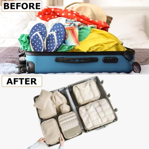 BillyBath Suitcase Organiser Set, Packing Cubes Clothes Bags Shoe Bag Cosmetic Travel Organiser Packing Bags for Suitcases (8 Pieces, Beige) - Image 2
