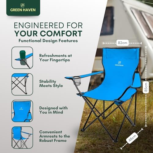 Green Haven Folding Camping Chair - Blue Lightweight Picnic Chair w/Cup Holder, 600D Polyester & Rip Stop, Heavy Duty Steel Frame Arm Portable Comfy for Outdoor Camping - Image 4