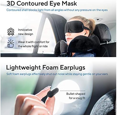 Travel Blanket Luxury Travel Set, Ergonomic Airplane Neck Pillow 100% Memory Foam and Super Soft Fleece Blanket, Premium 3D Sleep Mask & Earplugs, Black - Image 5