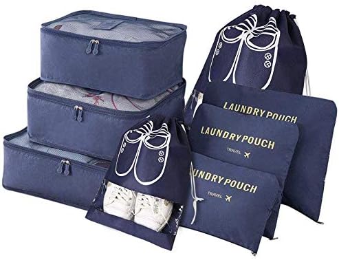 Vicloon Packing Cubes, 8 PCS Travel Organiser Bags Luggage Organizers with Shoe Bag for Clothes Suitcase Shoes (Blue)