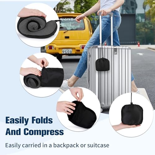 Travel Pillow for Airplane, Neck Pillow for Travel, Memory Foam Travel Neck Pillow for Adults, Adjustable & Compact Flight Pillow, Ergonomic Neck Cushion, With Ear Plugs, Eye Mask, Carry Bag - Image 9