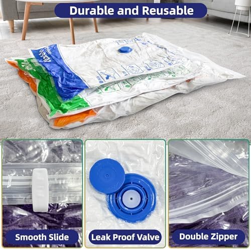 STORAGE MASTER Space Saver Bags for Travel and Home Reusable, 9 Pack Vacuum Storage Bags Save 80% More Storage Space, with Electric Air Pump - Image 3