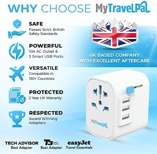 Worldwide Travel Adapter with USB | The Safest All In One Travel Adaptor | MyTravelPal® Pro Grounded Universal Travel Adapter Worldwide | Earthed International World Charger Multi Travel Plug Adapter - Image 4