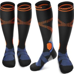CAMBIVO 2 Pairs Compression Socks for Women and Men, 15-20 mmHg Flight Socks Stockings Running Socks for Flying, Pregnancy, Nurses, Airplane Travel Essentials