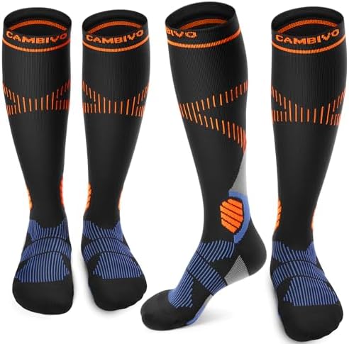 CAMBIVO 2 Pairs Compression Socks for Women and Men, 15-20 mmHg Flight Socks Stockings Running Socks for Flying, Pregnancy, Nurses, Airplane Travel Essentials