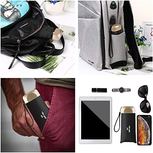 Vicloon Mini Umbrella, Pocket Umbrella (Black) with Golden Handle, 210T Black Rubber Cloth & 6 Aluminum Alloy Ribs, Foldable Compact Travel Umbrella, UPF>50+ UV Resistance, Rain and Sun Umbrella - Image 3