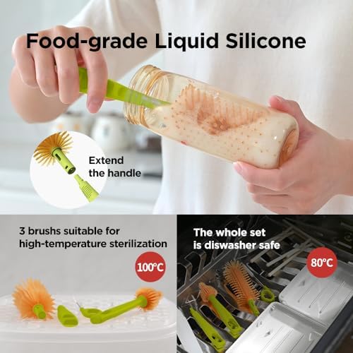 YOTIME Travel Bottle Brush Set, Travel Bottle Cleaner Kit with Foldable Bottle Drying Rack, for Visit Friends and Relations, Baby Travel Essentials, BPA Free - White - Image 4