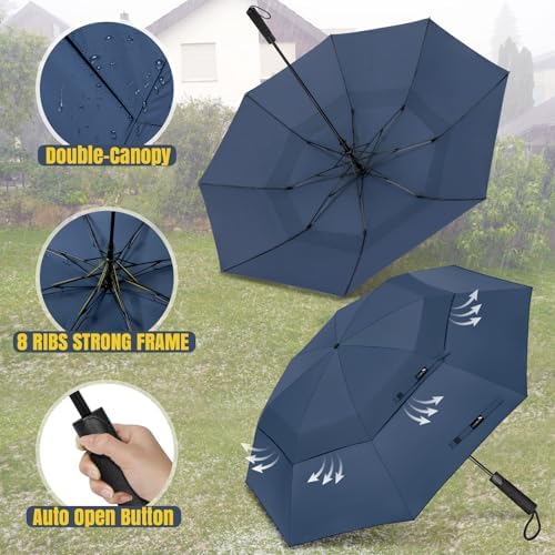 Golf Umbrella 62 inch - Umbrellas Windproof Strong Folding Umbrella Portable for Travel,Extra Large Compact Umbrella Double Canopy Vented for Men Women - Image 4