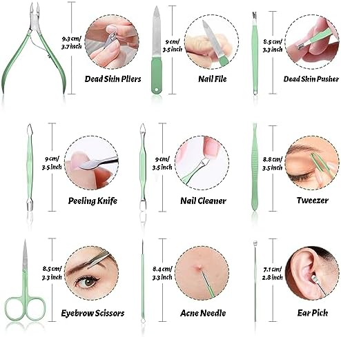 Nail Clipper Manicure Set, Manicure Pedicure Kit Professional, Travel Manicure Set for Women Men, Manicure & Pedicure Tools & Accessories, Nail Care Tool with Green Leather Travel Bag, Set 12 in 1 - Image 4