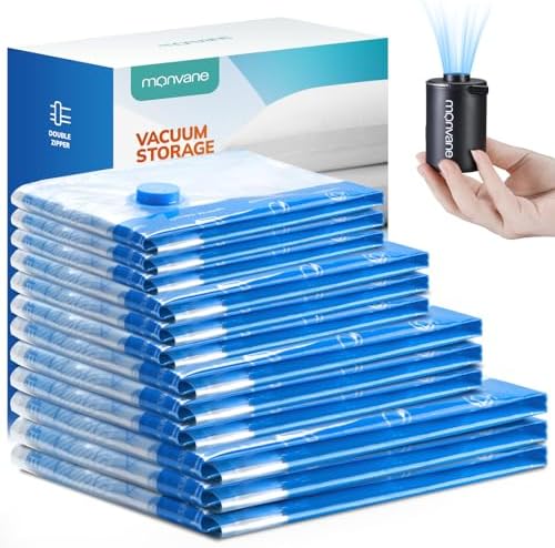 Vacuum Compression Storage Bags for Clothes - 12 Pack Reusable Space Saver Bags with Wireless Electric Air Pump for travel (3 Large + 3 Medium + 3 Small + 3 X-Small)