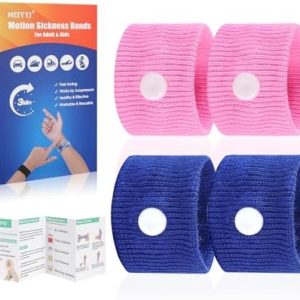 Travel Sickness Bands Adult Motion Sickness Bands for Kids Cruise Travel Essentials Anti Sickness Wristbands for Pregnancy Women, 2 Pairs (Pink,Blue)