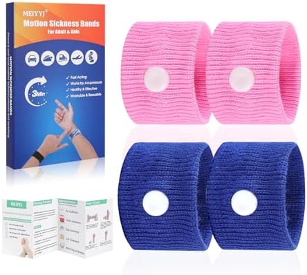 Travel Sickness Bands Adult Motion Sickness Bands for Kids Cruise Travel Essentials Anti Sickness Wristbands for Pregnancy Women, 2 Pairs (Pink,Blue)