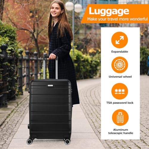 Panana Lightweight Hard Shell Suitcases Cabin Hold Luggage ABS Expandable Durable Trolley Travel Luggage with 4 Spinner Wheels TSA Lock, 3 Size for Choose (Black, 24 Inch) - Image 5