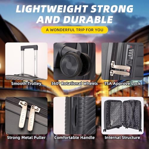 24" Medium Suitcase Luggage Suitcase 4 Wheel Lightweight Medium Size 15kg - 20kg Travel Case Hardshell ABS Check in with Combinaton Lock - Image 3