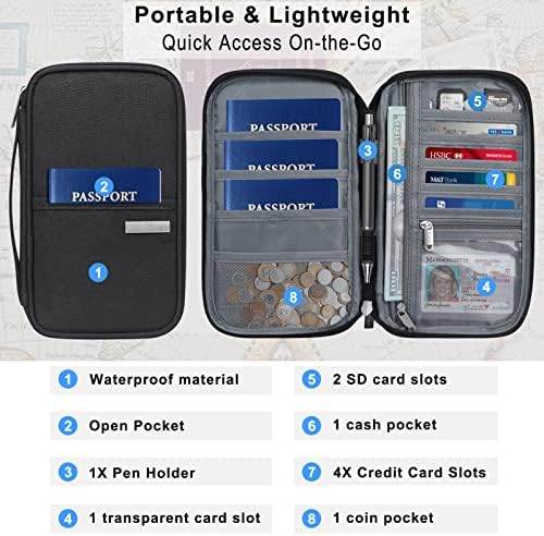 Arqumi Passport Holder Travel Wallet, Portable Travel Document Organiser, Waterproof Travel Accessories Case with Carry Handle for Women Men Family Passport Wallet (Small, Black) - Image 2