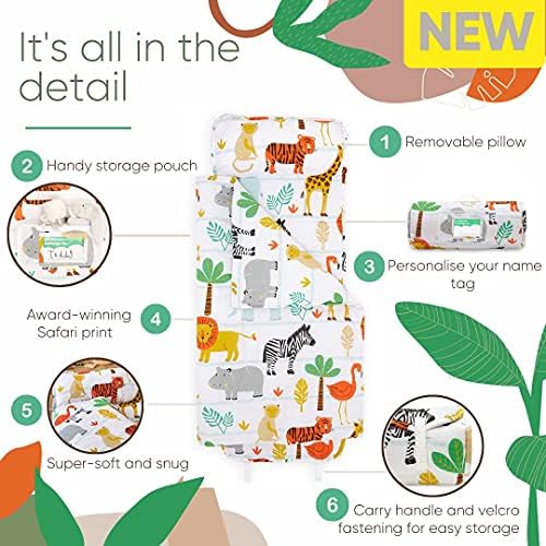 Bloomsbury Mill - Nap Mat for Toddlers and Kids - Pillow, Mat and Blanket Included - All-in-One Sleeping Bag for Nursery & Ready Bed for Nap Time and Sleepovers - Travel Essentials 135 x 50 cm Safari - Image 3