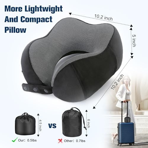 Travel Pillow for Airplane, Neck Pillow for Travel, Memory Foam Travel Neck Pillow for Adults, Adjustable & Compact Flight Pillow, Ergonomic Neck Cushion, With Ear Plugs, Eye Mask, Carry Bag - Image 3