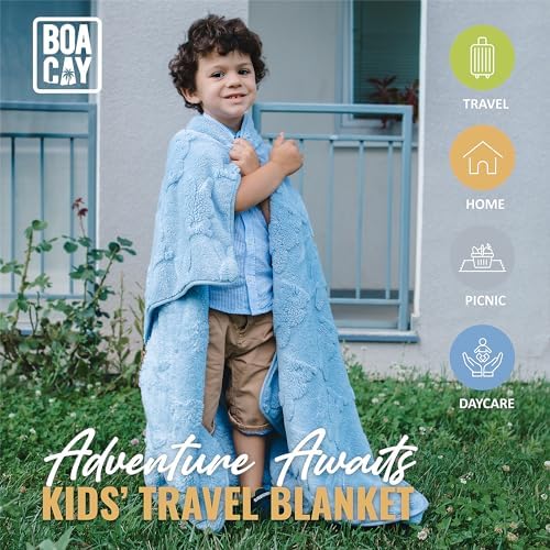 BOACAY Travel Toddler Blanket for Airplane, Car - Soft Kids Throw Blanket for Daycare - Pillow for Girls, Boys with Backpack Clip, Luggage Sleeve - Image 2
