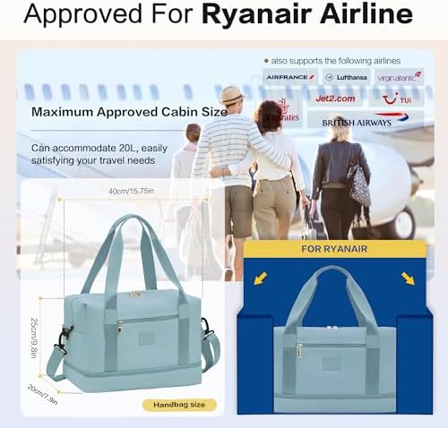 for Ryanair Cabin Bags 40x20x25 Underseat Cabin Bag Waterproof Travel Hand Luggage Bag Carry on Bag Weekend Overnight Bag for Women and Men with Shoe Pouch - Image 2