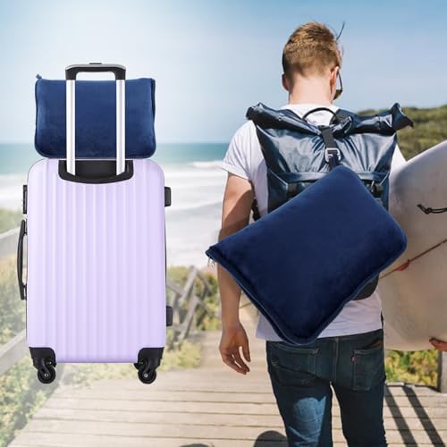 JETHMA 2 In 1 Soft Travel Blanket - Flannel Airplane Blanket Pillow with Luggage Strap and Buckle - Portable Compact Flight Blanket for Cars, Camping - 63x39 (Navy) - Image 7