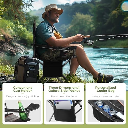 ALPHA CAMP Camping Chairs for Adults Heavy Duty Camping Chair Up to 200 kg Folding Camp Chair with Cup Holder and Cooler Bag for Outdoor Picnic Fishing, Lightweight and Portable, Black - Image 5