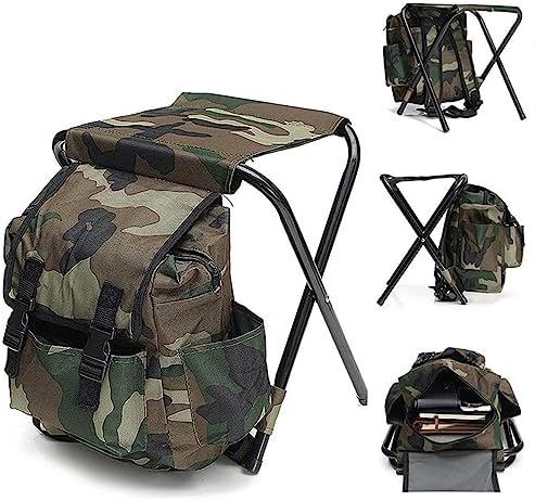 Fishing Stool Folding Camping Chair with Backpack Waterproof Portable Rucksack with Seat 100kg Max Load for Hiking Fishing Picnic Travel
