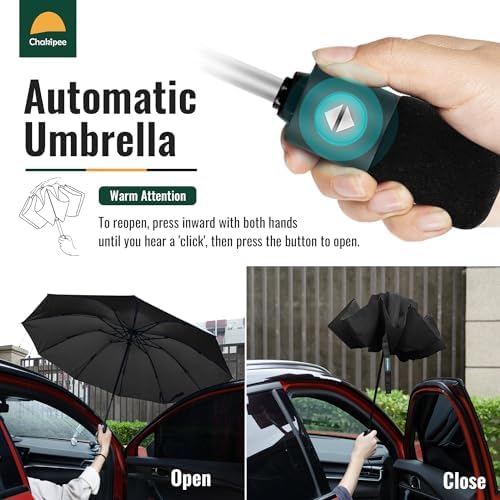 Travel Windproof Strong Compact Umbrella - 10 Ribs Portable Umbrella for Men and Women - Inverted Folding Automatic Umbrellas for Wind and Rain, 210T Fabric 105cm Span - Image 3