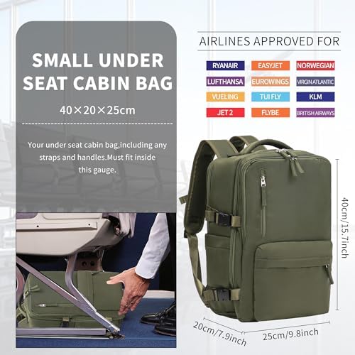 RMW Cabin Bags 40x20x25 for Ryanair Underseat Carry-ons Waterproof Hand Luggage Bag Travel Backpack Cabin Size Underseat Cabin Bag Anti-Theft Pocket Office Daypack School Bag - Image 4
