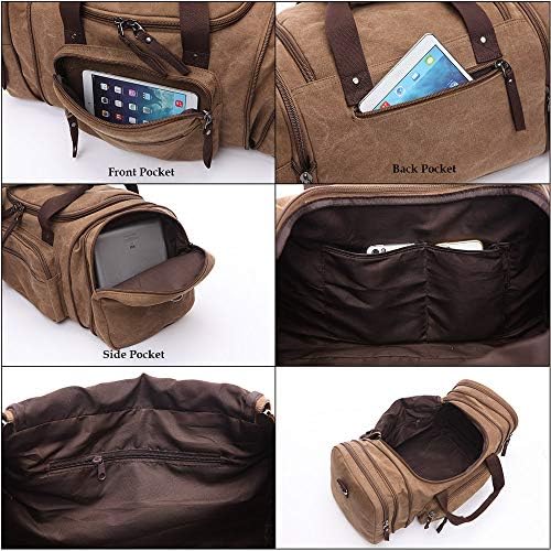 Duffle Bag, Unisex Canvas Holdall, Large Travel Duffles Travel Carry On Duffle Bags Overnight Weekend Weekender Bag Travel Tote for Men and Women Coffee - Image 5