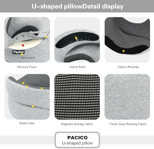 Travel Pillow, Neck Pillow, 100% Pure Memory Foam Sleeping Pillow for Car, Train and Airplane, Travel Kit with 3D Contoured Eye Masks and Earplugs, Grey - Image 5