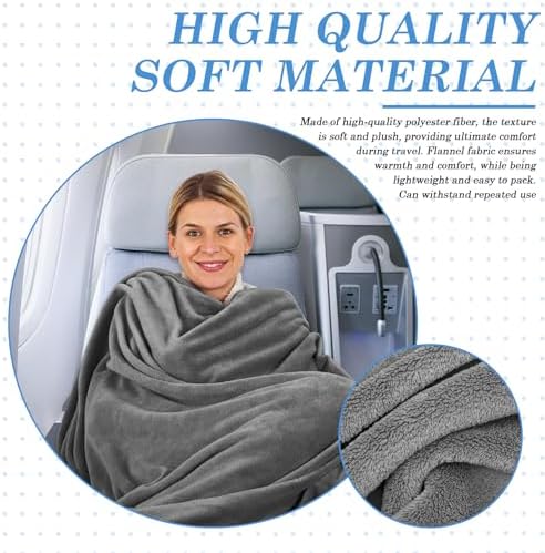 2 in 1 Airplane Blanket Set: Packable Soft Travel Blanket Pillow, Flannel Travel Blanket Pillow, Portable Travel Blanket and Pillow with Luggage Sleeve and Backpack Clip (Grey) - Image 4