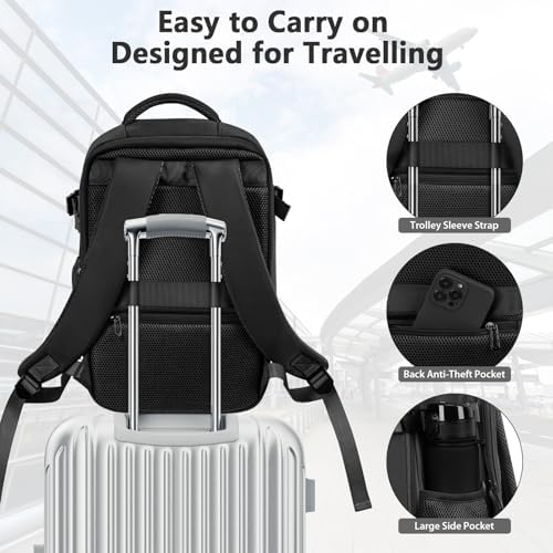 Cabin Bags 40×20×25 for Ryanair Underseat Carry-ons Travel Backpack Hand Luggage Bag Flight Rucksack Casual Daypack School Office Backpack Fit 14 Inch Laptop with USB Charging Port-Black - Image 5