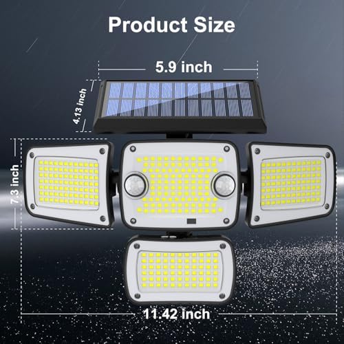 Solar Lights Outdoor, 4 Heads Motion Sensor Light with Remote Control, 342 LEDs Waterproof Security Light with 2 Motion Sensors, 3 Modes Flood Lights for Garden Backyard House Outside - Image 2
