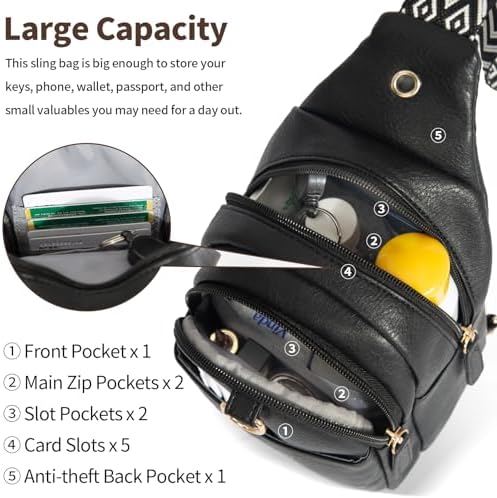 OSOCE Crossbody Bag for Women PU Sling Belt Bag Small Shoulder Chest Bag Purses with Adjustable Guitar Strap Phone Cable Hole Fanny Pack Cross Body Bags with for Ladies Travel Shopping. - Image 4