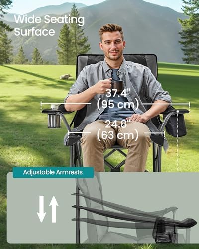 SONGMICS Camping Chair, Folding Outdoor Chair with Cup Holder, for Fishing, Foam Padding, Foldable, Weight Capacity 205 kg, High Backrest, Ink Black GCB066B01 - Image 4